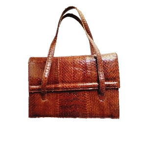 Vintage Brown Snakeskin Leather Handbag Structured Purse